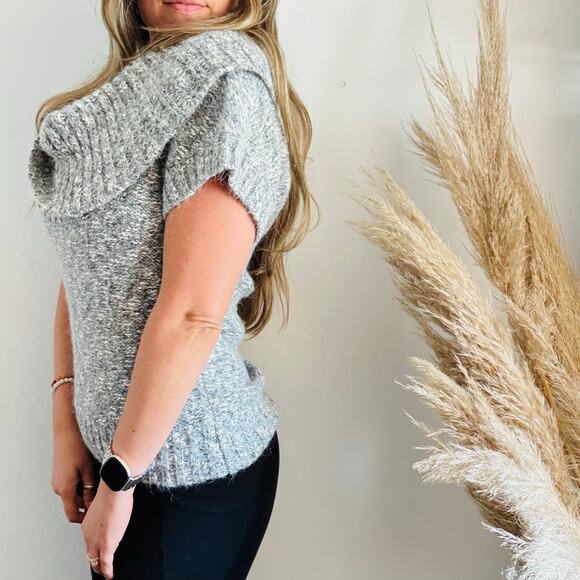 NEW NORDSTROM KENSI $118 Cowl Neck Grey White Chunky Knit Short Sleeve Sweater S - Picture 5 of 15